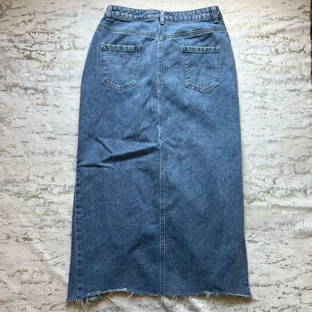 Happily Grey crossover Denim Midi Skirt
